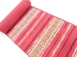 アンティーク　横段に草花模様織出し名古屋帯地反物